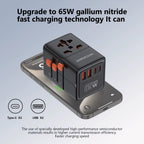 Universal Travel Adapter with 4 AC Outlets Max 2400W 2 USB Port 2 Type-C PD 65W Ports All-In-One Fast Charging EU UK US AUS Plug