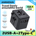 Universal Travel Adapter with 4 AC Outlets Max 2400W 2 USB Port 2 Type-C PD 65W Ports All-In-One Fast Charging EU UK US AUS Plug