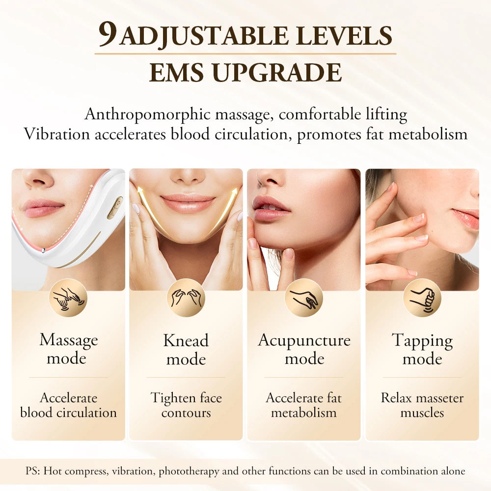 V-Face Lifting Beauty Device 4-Pole Double Chin Remove Facial Slimming Red/Blue Light Heat Massage Face Lift Machine