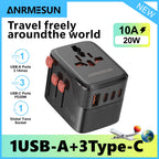 Universal Travel Adapter with 4 AC Outlets Max 2400W 2 USB Port 2 Type-C PD 65W Ports All-In-One Fast Charging EU UK US AUS Plug