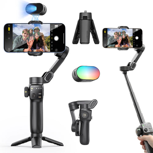 Handheld Gimbal Stabilizer 3-Axis Smart V8 for Phone with Extension Rod Tripod Face Tracking for Iphone Android Tiktok