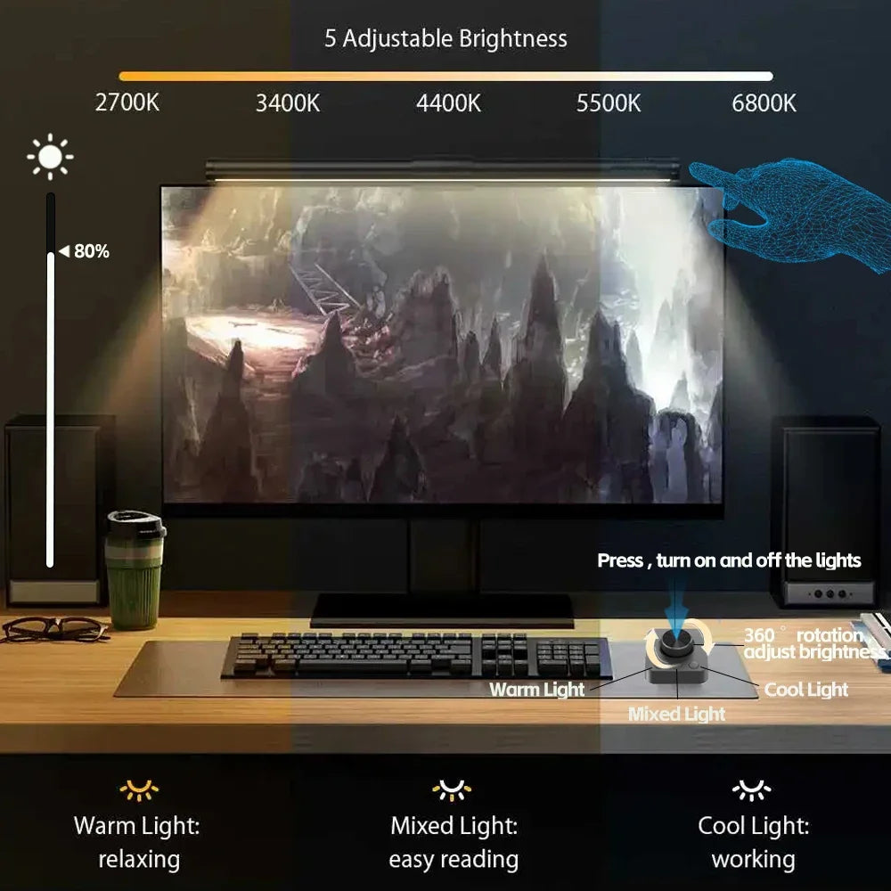 LED Monitor Light Bar Computer Screen Hanging Lights RGB Atmosphere Table Lamp for Work Study Read Gaming Dimming Lighting 44Cm